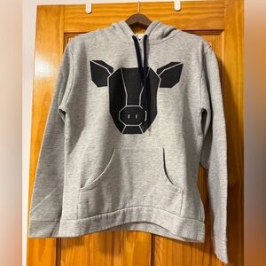 Gray Hoodie with Geometric Pig Design, size M/L
